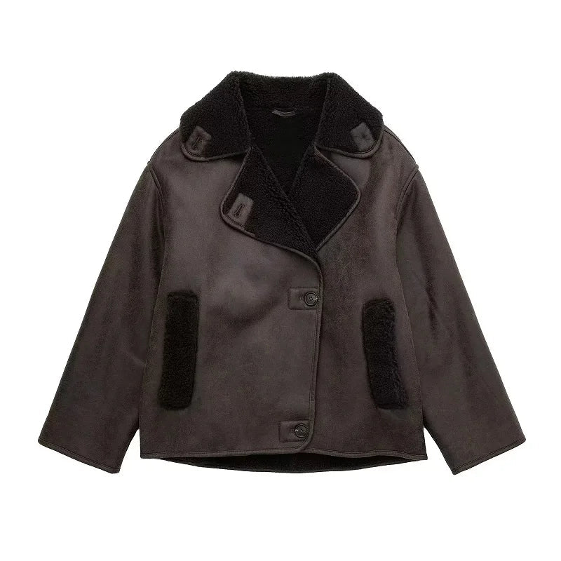 Kurtka Damska | Dopasowany Krój z Szerokim Kołnierzem - Arkadya Outlet - Jackets
