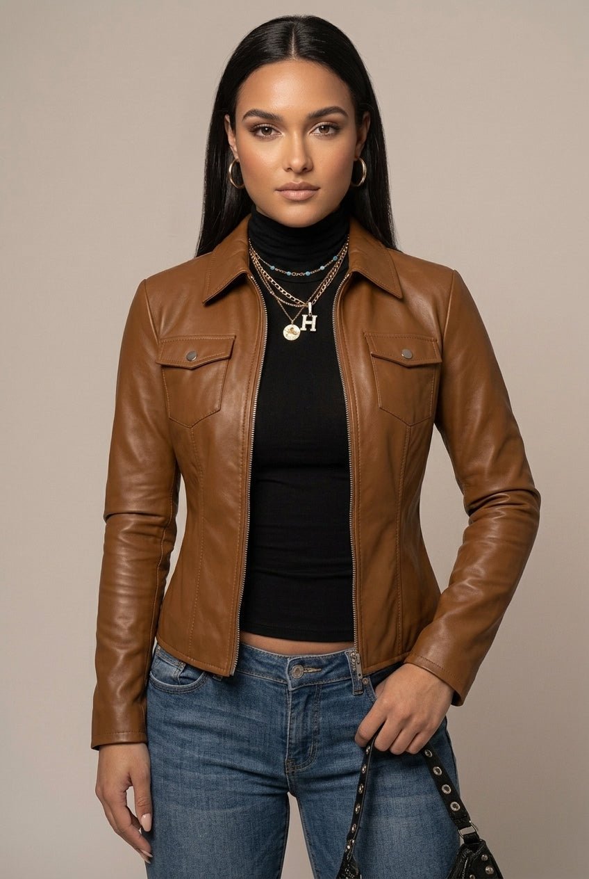 Kurtka Damska | Dopasowany krój z zamkiem i kieszeniami na klapki - Arkadya Outlet - Jackets