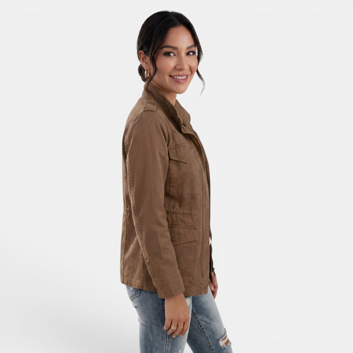 Kurtka Damska | Luźny krój z zamkiem i kieszeniami naszywanymi - Arkadya Outlet - Jackets