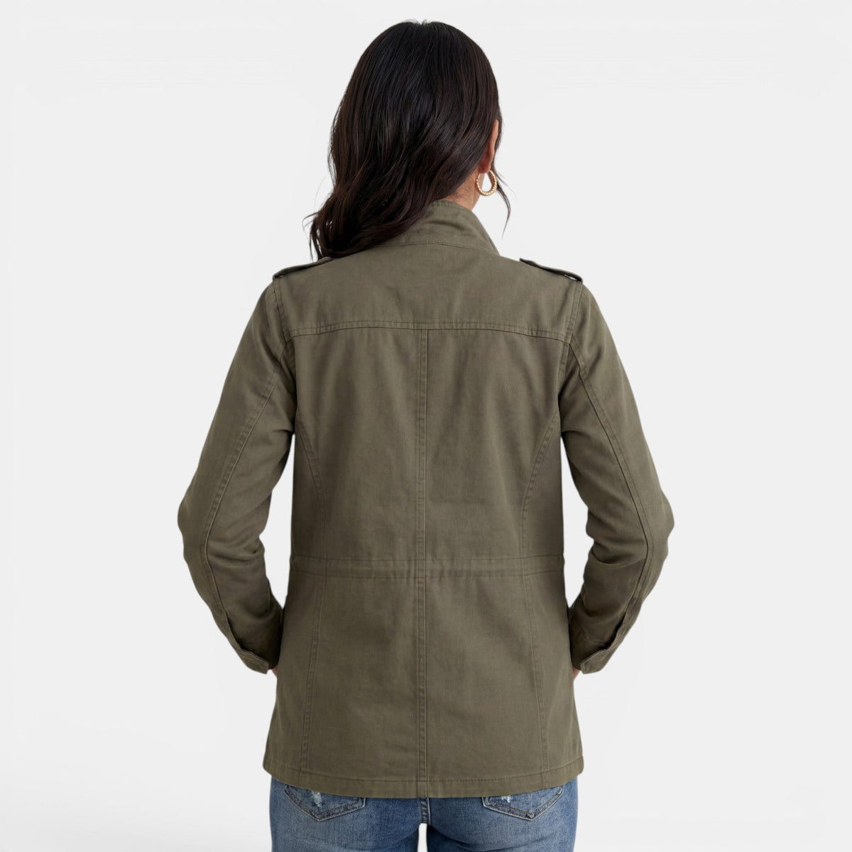 Kurtka Damska | Luźny krój z zamkiem i kieszeniami naszywanymi - Arkadya Outlet - Jackets