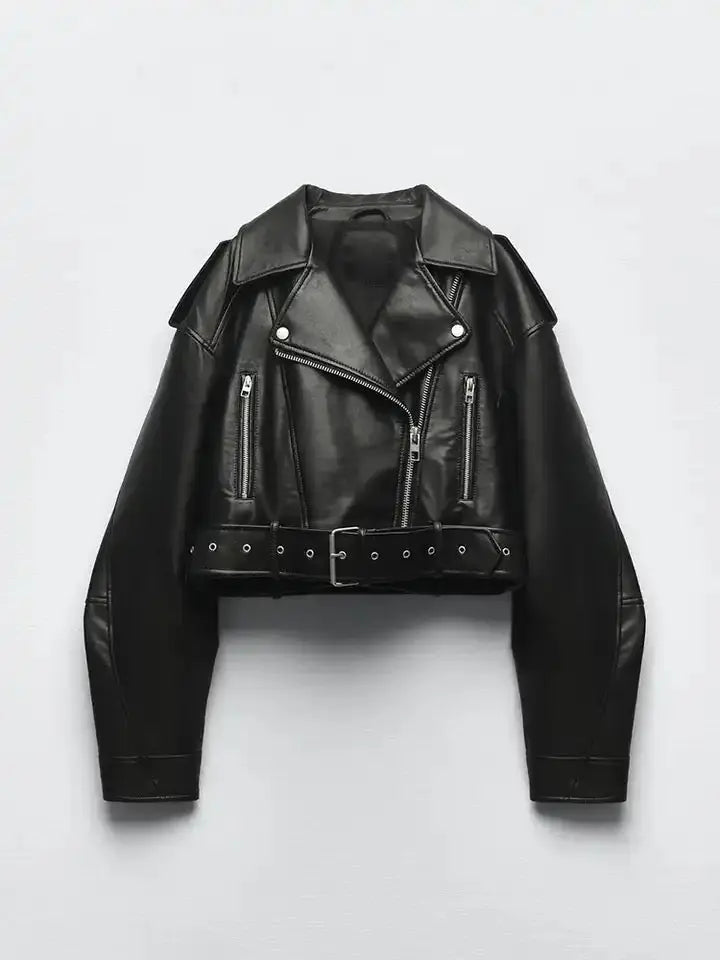Kurtka damska oversize z paskiem w talii - Arkadya Outlet - Women Jacket