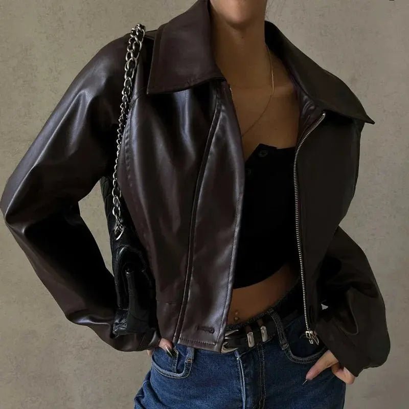 Kurtka damska oversize z zamkiem i kołnierzem - Arkadya Outlet - Women Jacket
