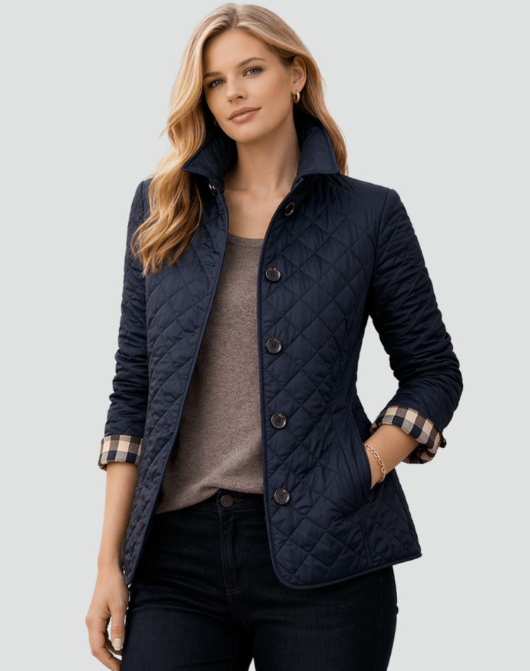 Kurtka Damska | Pikowany wzór w romby z guzikami z przodu - Arkadya Outlet - Jackets
