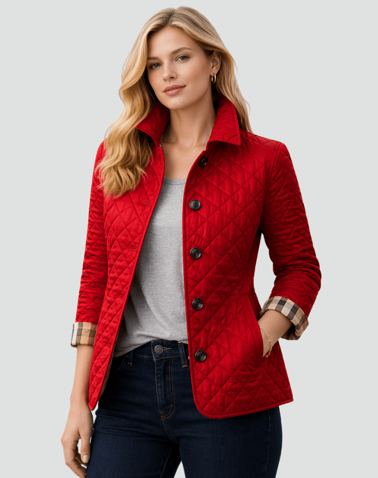 Kurtka Damska | Pikowany wzór w romby z guzikami z przodu - Arkadya Outlet - Jackets