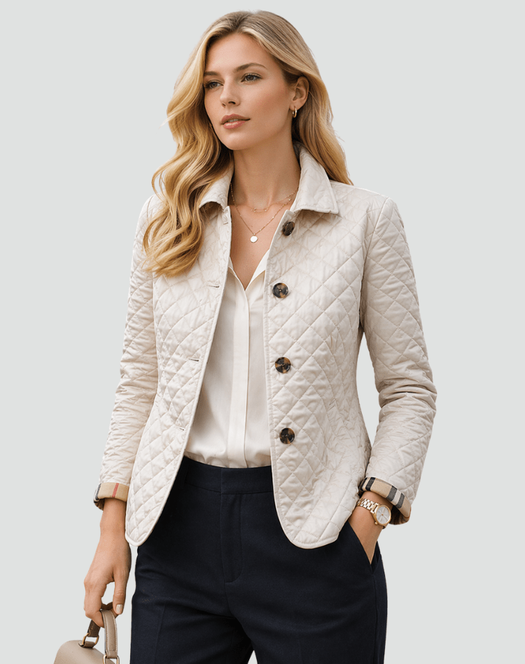 Kurtka Damska | Pikowany wzór w romby z guzikami z przodu - Arkadya Outlet - Jackets