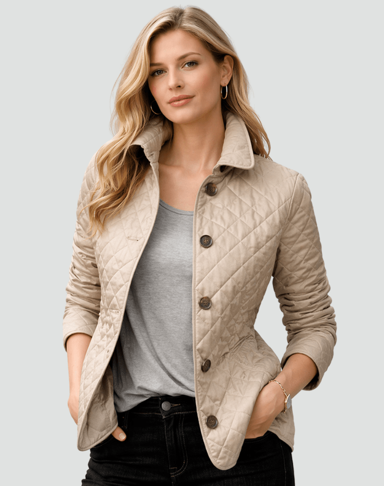 Kurtka Damska | Pikowany wzór w romby z guzikami z przodu - Arkadya Outlet - Jackets