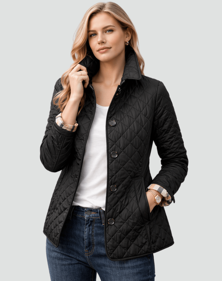 Kurtka Damska | Pikowany wzór w romby z guzikami z przodu - Arkadya Outlet - Jackets