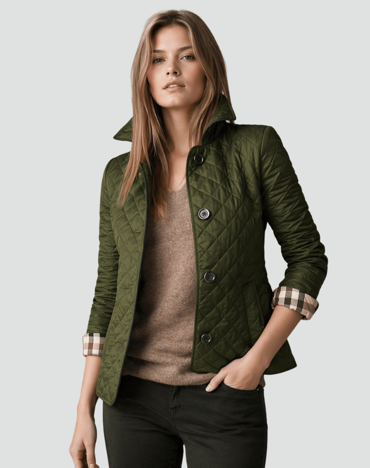 Kurtka Damska | Pikowany wzór w romby z guzikami z przodu - Arkadya Outlet - Jackets
