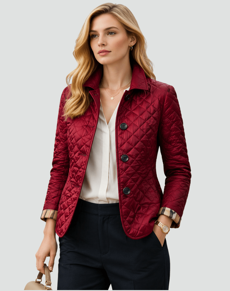 Kurtka Damska | Pikowany wzór w romby z guzikami z przodu - Arkadya Outlet - Jackets