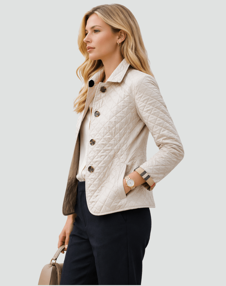Kurtka Damska | Pikowany wzór w romby z guzikami z przodu - Arkadya Outlet - Jackets
