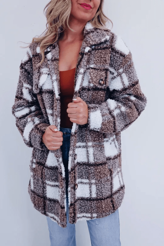 Kurtka Damska Polarowa | Krój Oversize z Guzikami z Przodu - Arkadya Outlet - Jackets