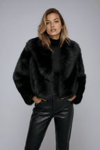 Kurtka Damska ze Sztucznego Futra | Krótki Krój z Otwartym Przodem - Arkadya Outlet - Jackets