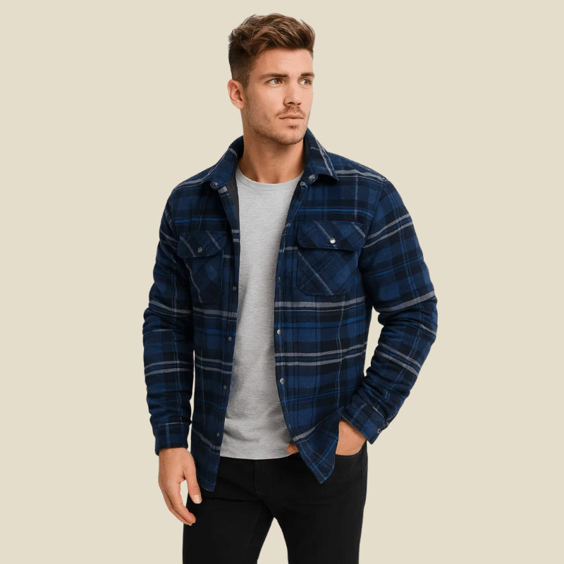 Kurtka Koszulowa Męska | Pikowana Podszewka i Kołnierz z Guzikami - Arkadya Outlet - Jackets
