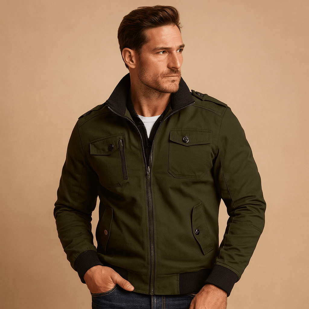 Kurtka Męska Bomber | Wysoki Kołnierz i Kieszenie na Zamek - Arkadya Outlet - Jackets