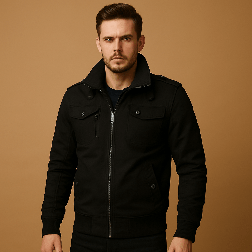 Kurtka Męska Bomber | Wysoki Kołnierz i Kieszenie na Zamek - Arkadya Outlet - Jackets
