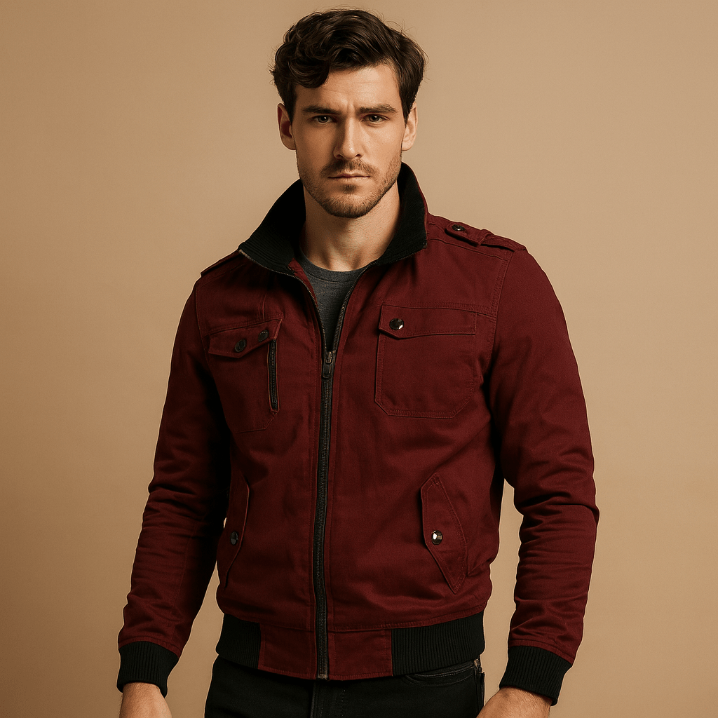 Kurtka Męska Bomber | Wysoki Kołnierz i Kieszenie na Zamek - Arkadya Outlet - Jackets
