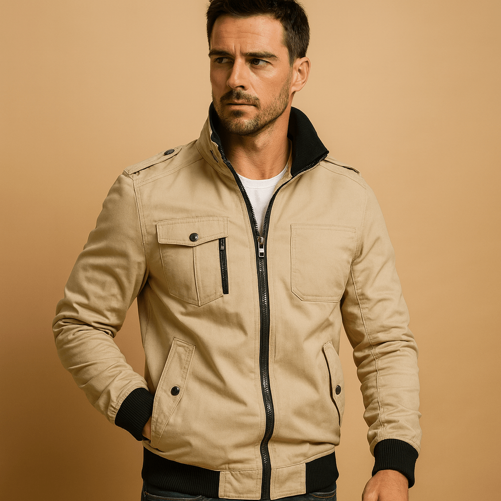 Kurtka Męska Bomber | Wysoki Kołnierz i Kieszenie na Zamek - Arkadya Outlet - Jackets