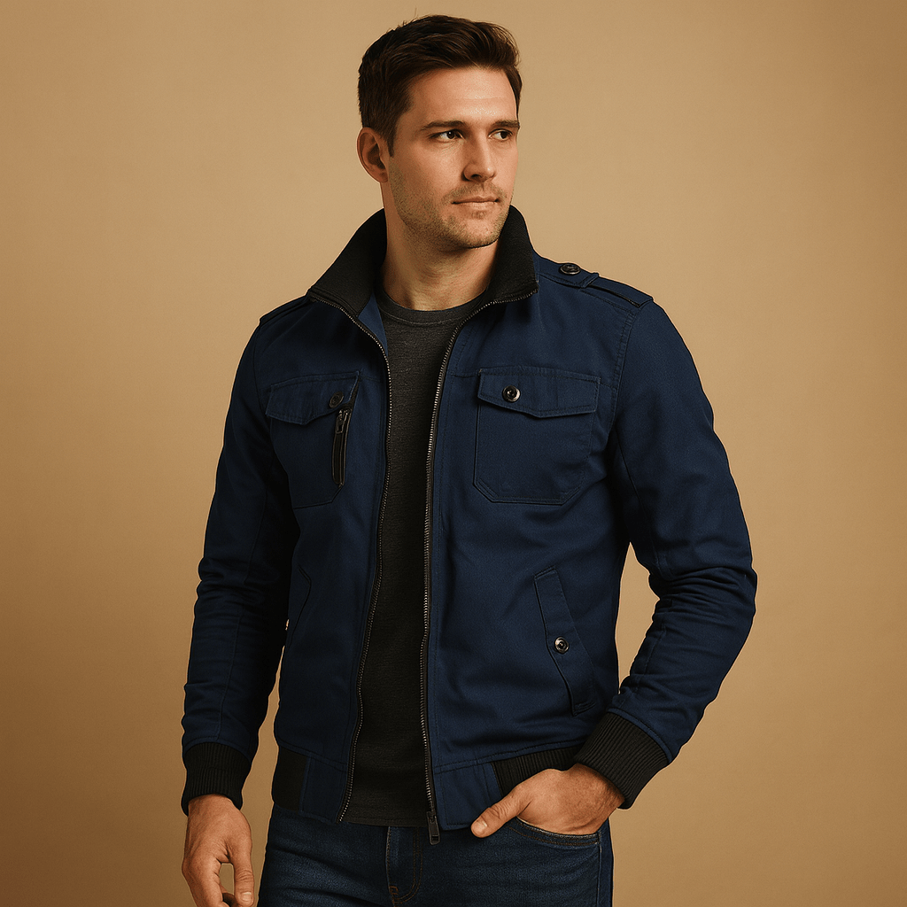 Kurtka Męska Bomber | Wysoki Kołnierz i Kieszenie na Zamek - Arkadya Outlet - Jackets