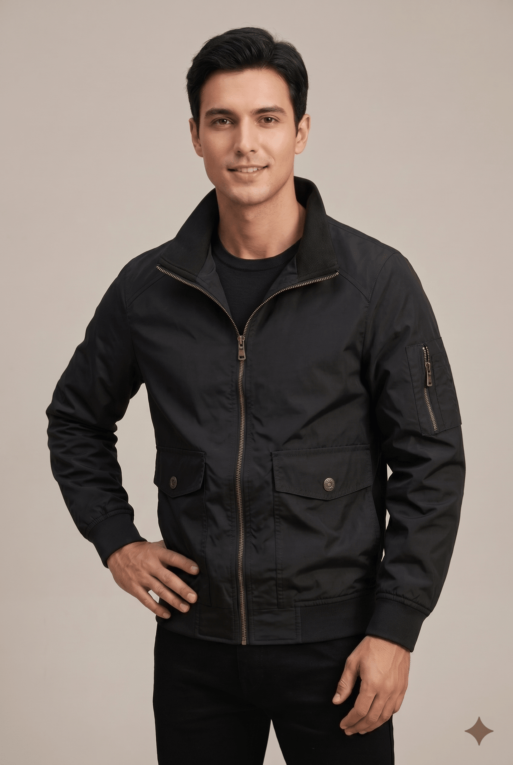 Kurtka Męska Bomber | Zamek, Stójka i Kieszenie z Klapką - Arkadya Outlet - Jackets