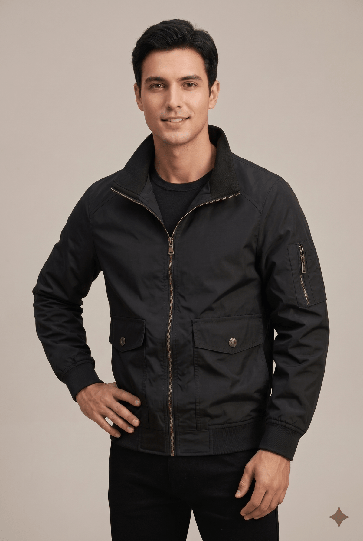 Kurtka Męska Bomber | Zamek, Stójka i Kieszenie z Klapką - Arkadya Outlet - Jackets