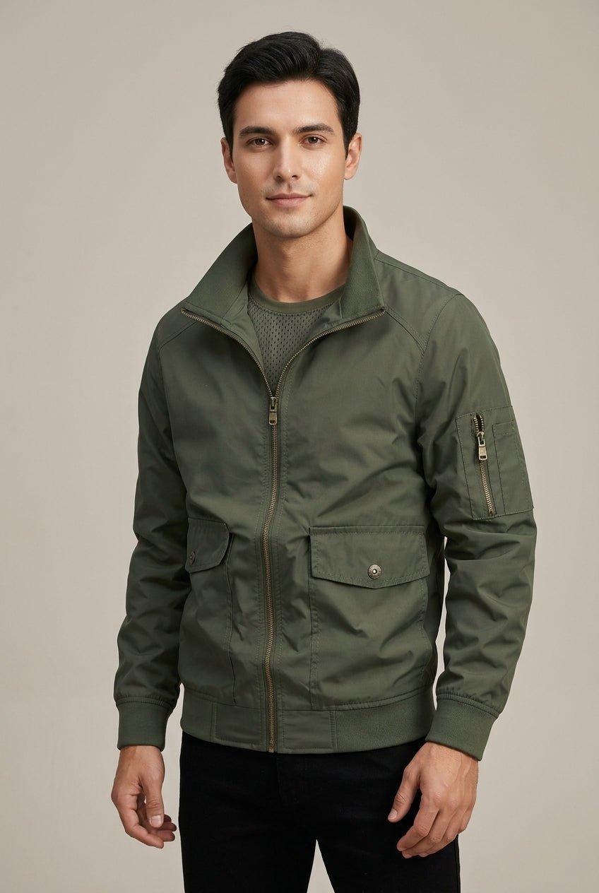 Kurtka Męska Bomber | Zamek, Stójka i Kieszenie z Klapką - Arkadya Outlet - Jackets
