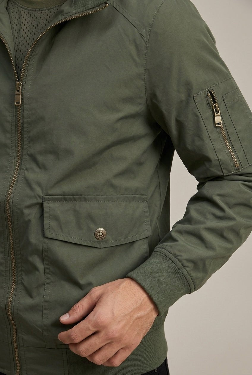 Kurtka Męska Bomber | Zamek, Stójka i Kieszenie z Klapką - Arkadya Outlet - Jackets