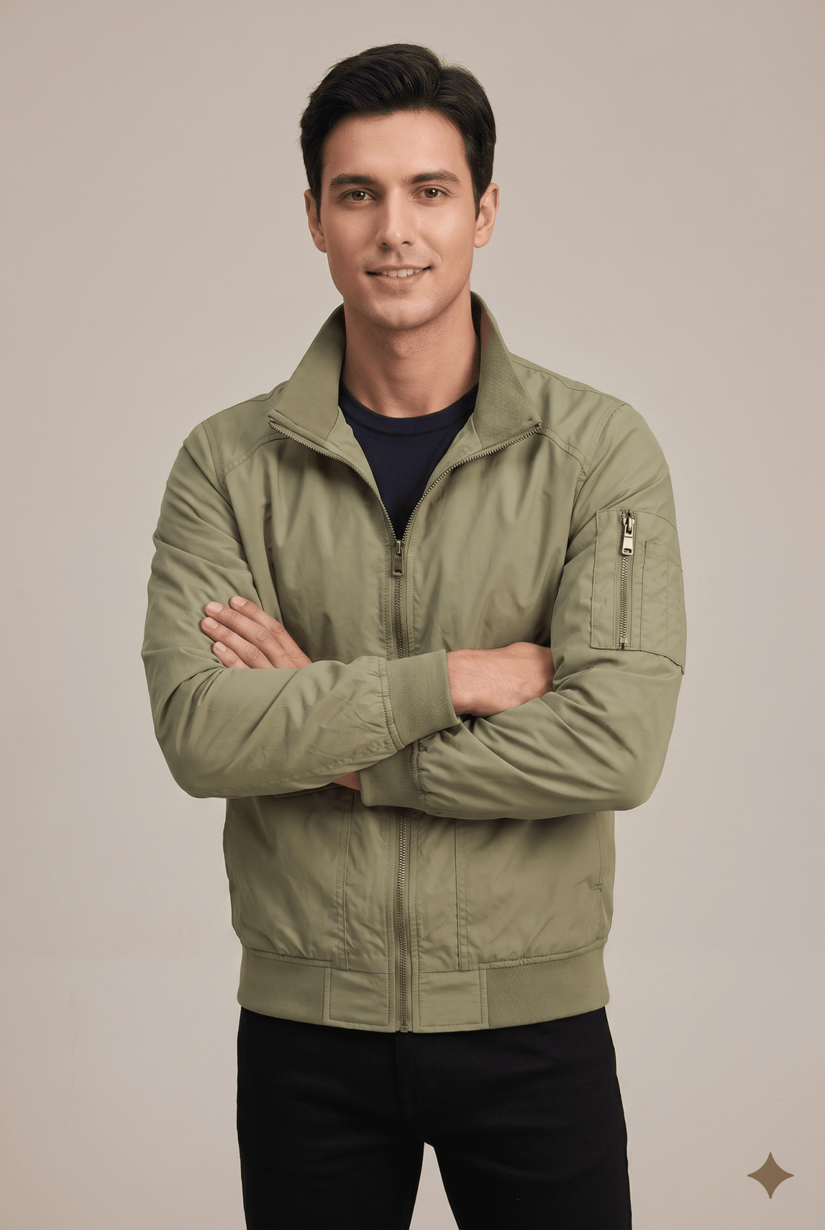 Kurtka Męska Bomber | Zamek, Stójka i Kieszenie z Klapką - Arkadya Outlet - Jackets