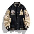 Kurtka męska college | Klasyczny krój z naszywkami i prążkowanym - Arkadya Outlet - Jackets