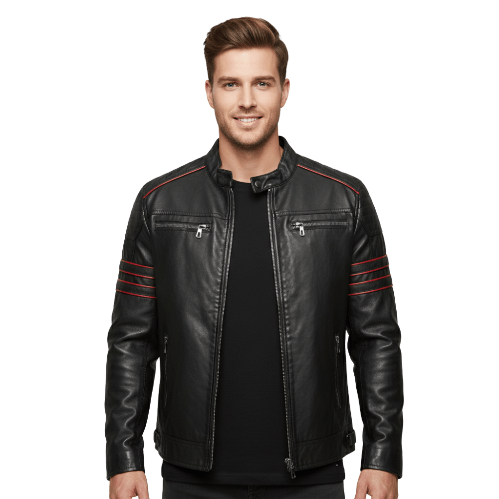 Kurtka męska dopasowany krój stójka kieszenie na zamek paski - Arkadya Outlet - Men Jacket