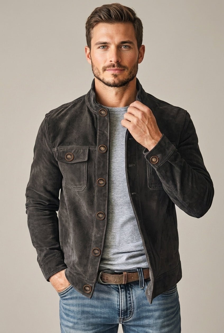 Kurtka Męska | Krój dopasowany ze stójką i guzikami z przodu - Arkadya Outlet - Jackets