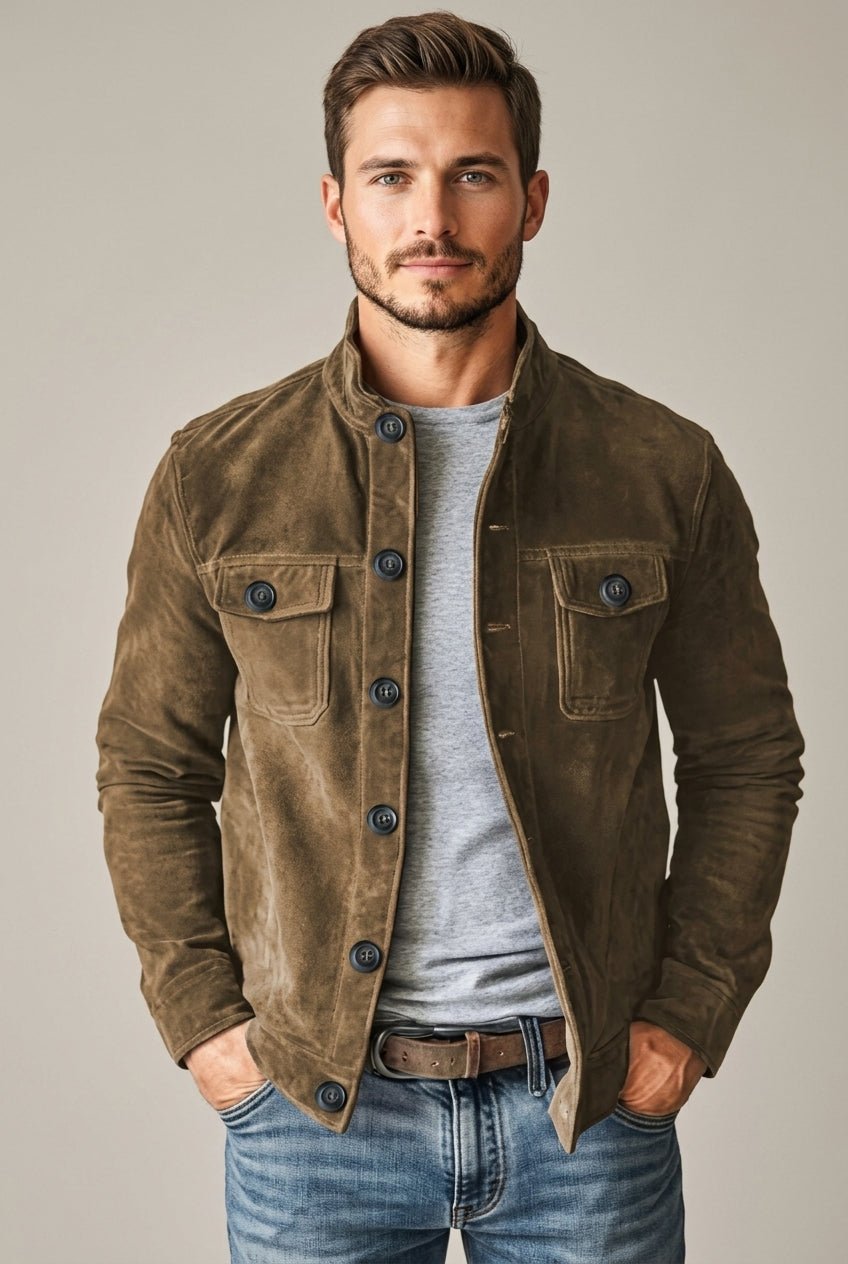 Kurtka Męska | Krój dopasowany ze stójką i guzikami z przodu - Arkadya Outlet - Jackets