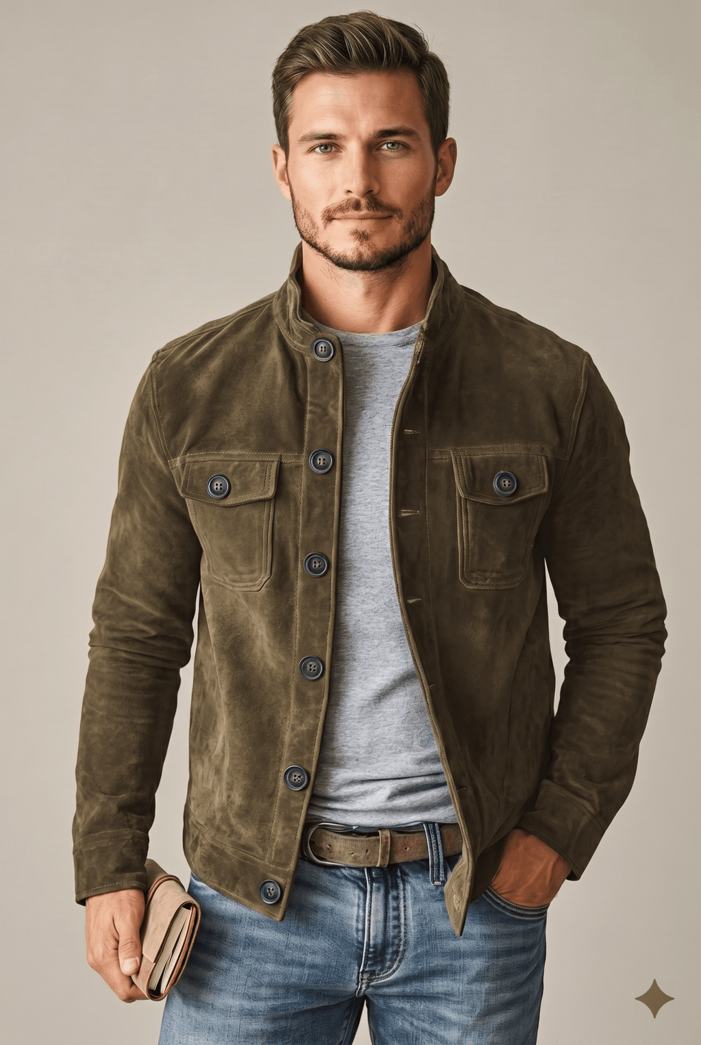 Kurtka Męska | Krój dopasowany ze stójką i guzikami z przodu - Arkadya Outlet - Jackets