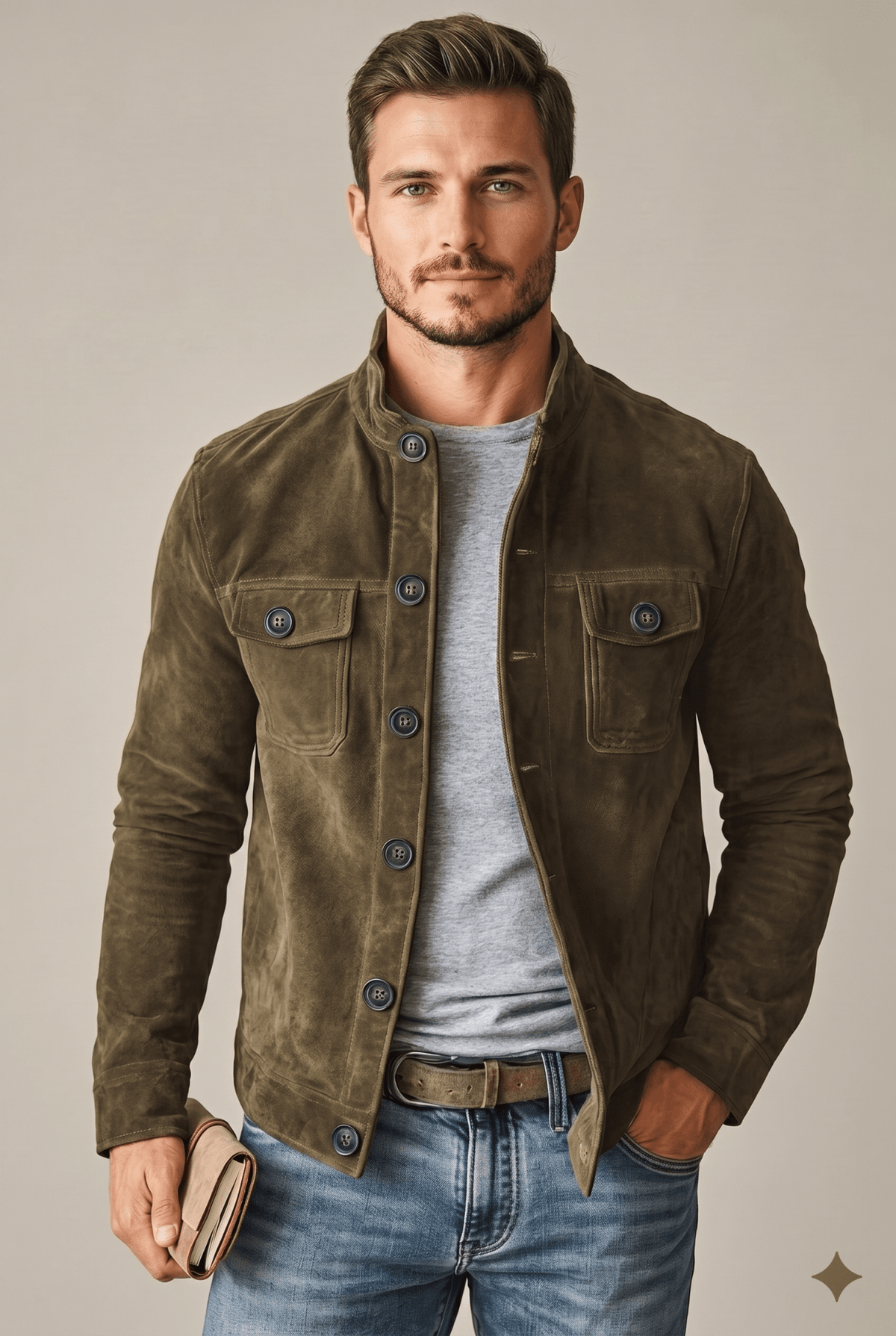 Kurtka Męska | Krój dopasowany ze stójką i guzikami z przodu - Arkadya Outlet - Jackets