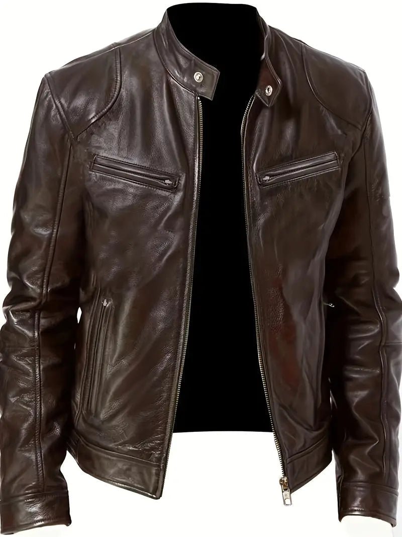 Kurtka męska krój slim racer z kołnierzem i zamkami bocznymi - Arkadya Outlet - Men Jacket