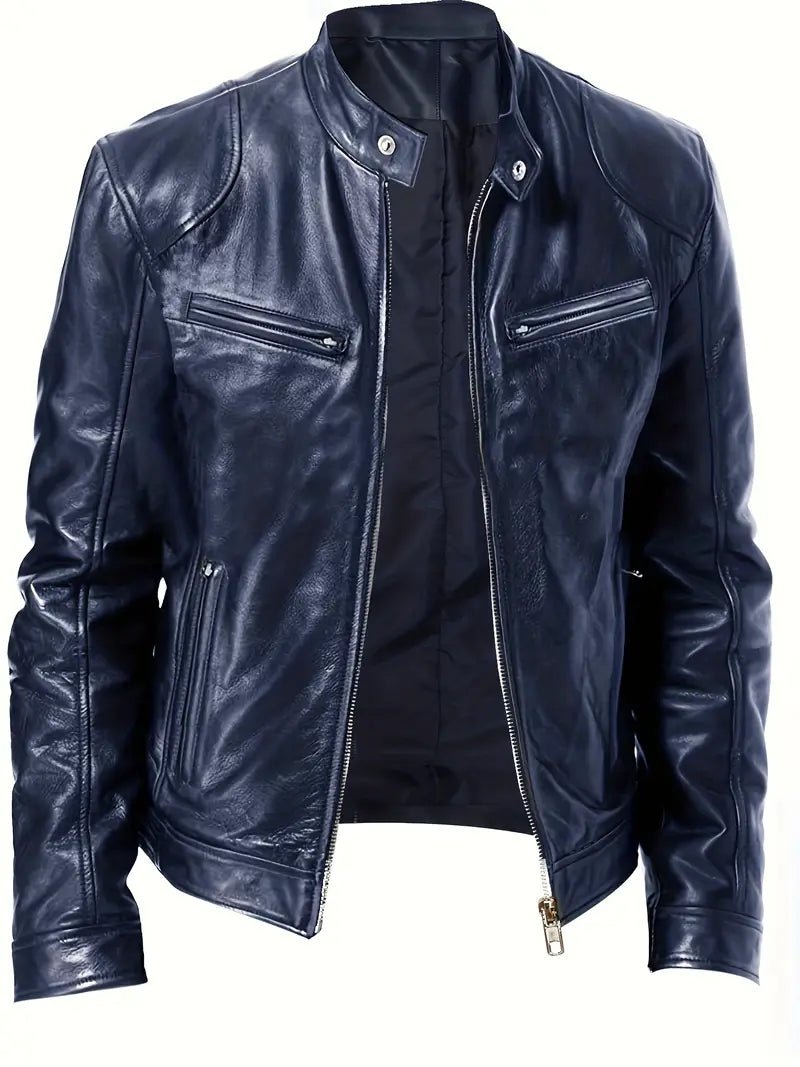 Kurtka męska krój slim racer z kołnierzem i zamkami bocznymi - Arkadya Outlet - Men Jacket