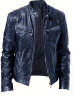 Kurtka męska krój slim racer z kołnierzem i zamkami bocznymi - Arkadya Outlet - Men Jacket