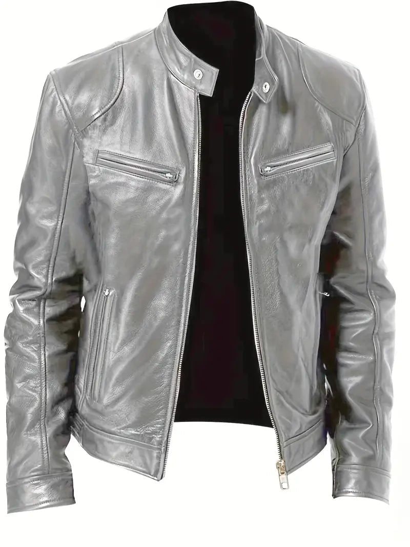 Kurtka męska krój slim racer z kołnierzem i zamkami bocznymi - Arkadya Outlet - Men Jacket