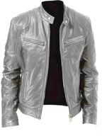 Kurtka męska krój slim racer z kołnierzem i zamkami bocznymi - Arkadya Outlet - Men Jacket