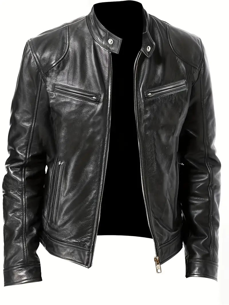 Kurtka męska krój slim racer z kołnierzem i zamkami bocznymi - Arkadya Outlet - Men Jacket