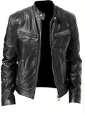Kurtka męska krój slim racer z kołnierzem i zamkami bocznymi - Arkadya Outlet - Men Jacket