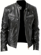 Kurtka męska krój slim racer z kołnierzem i zamkami bocznymi - Arkadya Outlet - Men Jacket