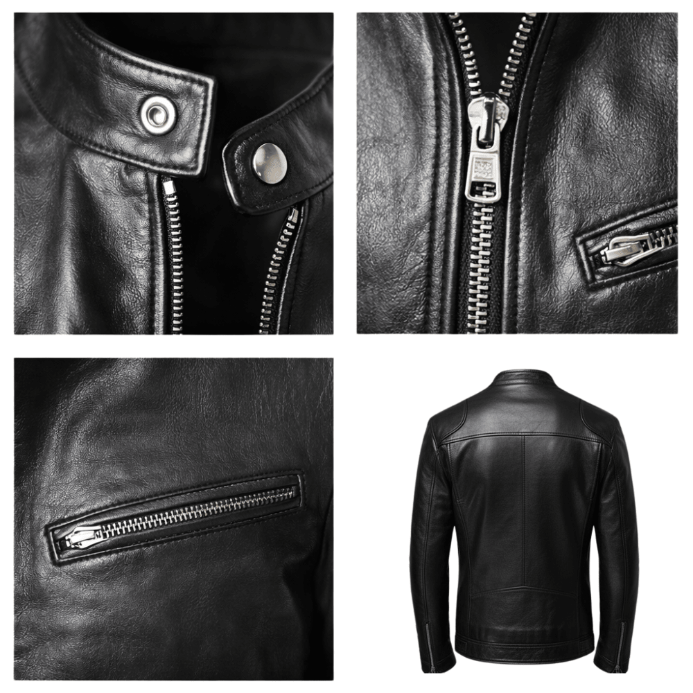 Kurtka męska krój slim racer z kołnierzem i zamkami bocznymi - Arkadya Outlet - Men Jacket