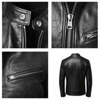 Kurtka męska krój slim racer z kołnierzem i zamkami bocznymi - Arkadya Outlet - Men Jacket