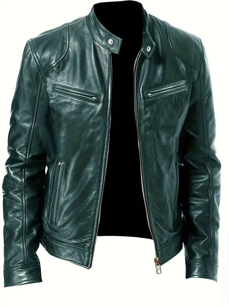 Kurtka męska krój slim racer z kołnierzem i zamkami bocznymi - Arkadya Outlet - Men Jacket