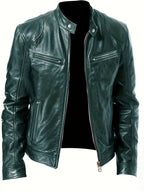 Kurtka męska krój slim racer z kołnierzem i zamkami bocznymi - Arkadya Outlet - Men Jacket
