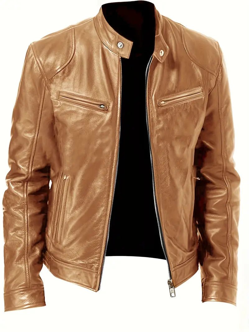 Kurtka męska krój slim racer z kołnierzem i zamkami bocznymi - Arkadya Outlet - Men Jacket