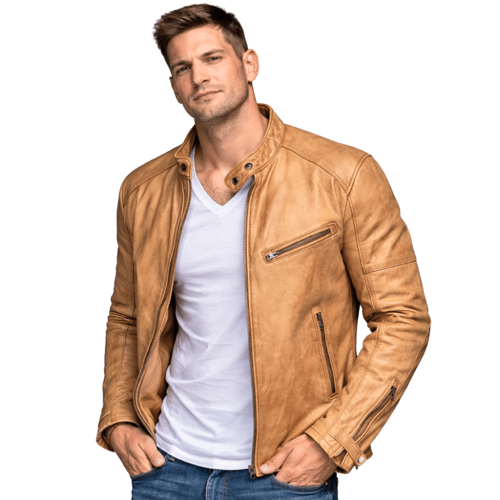 Kurtka męska krój slim styl motocyklowy kołnierz napy kieszenie - Arkadya Outlet - Men Jacket
