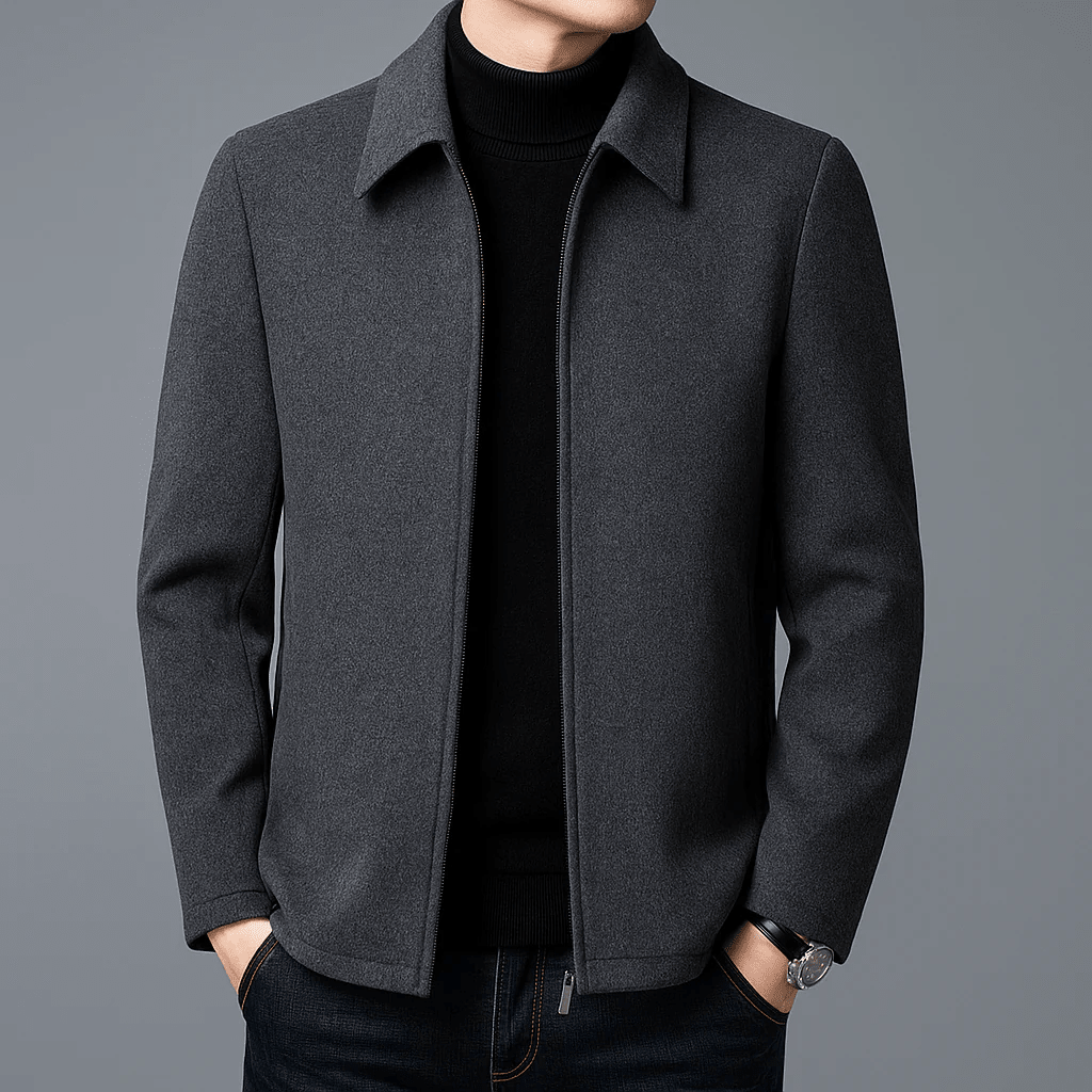 Kurtka Męska | Krój slim z zamkiem i kołnierzem rozłożonym - Arkadya Outlet - Jackets
