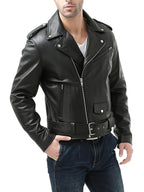 Kurtka Męska Motocyklowa | Asymetryczny zamek i pasek w talii - Arkadya Outlet - Jackets