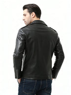 Kurtka Męska Motocyklowa | Asymetryczny zamek i pasek w talii - Arkadya Outlet - Jackets